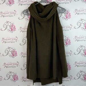 Revamped sweater knit cold shoulder Olive Green Cowl Neck Cold-Shoulder Sweater